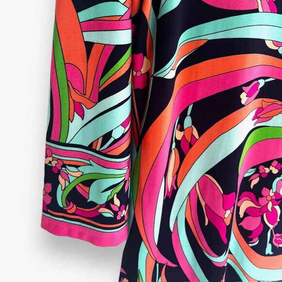 London Times-Dress-3/4 Sleeve-Knee Length-Size 6-Navy Pink-Flower Flourish Swirl - Picture 3 of 8